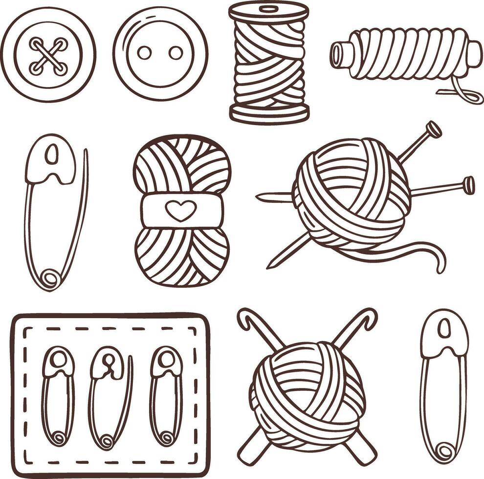 maglieria cucire simboli impostato cucito vettore fatto di mani