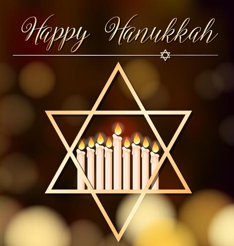 Modello di carta felice Hanukkah con luce e simbolo stella vettore