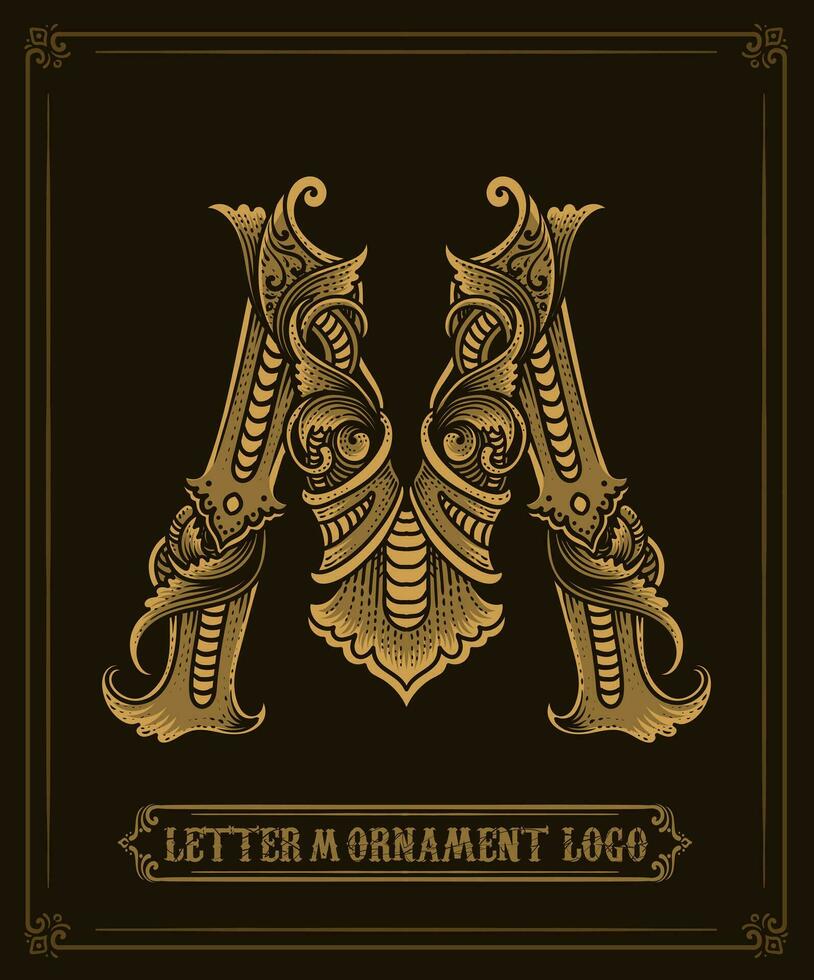 Vintage ▾ ornamento logo lettera m - vettore logo