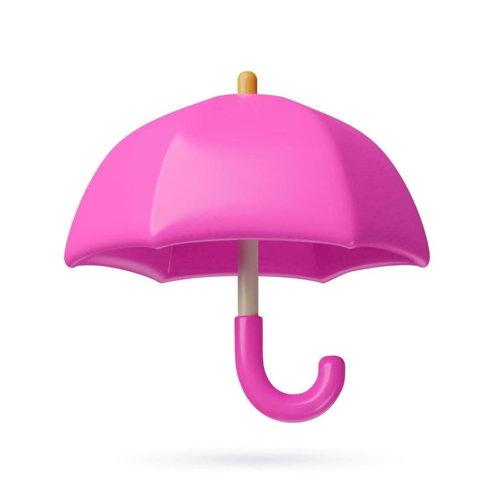 3d realistico rosa ombrello. cartone animato lucido plastica vettore oggetto isolato su bianca sfondo.