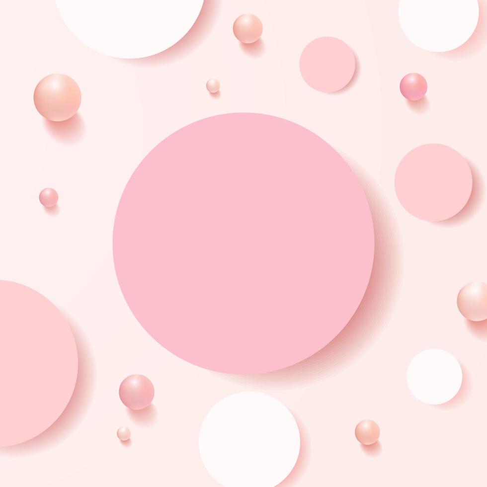 scena minimale con forme geometriche. podi cilindrici in morbido sfondo rosa con foglie di carta su colonna. scena per mostrare prodotto cosmetico, vetrina, vetrina, vetrina. illustrazione vettoriale 3D.