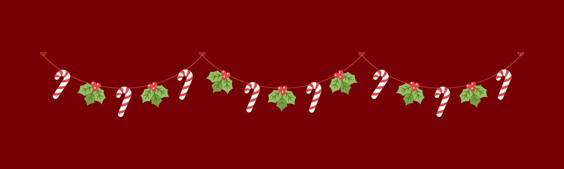 vischio e caramella canna ghirlanda vettore illustrazione, Natale grafica festivo inverno vacanza stagione pavese