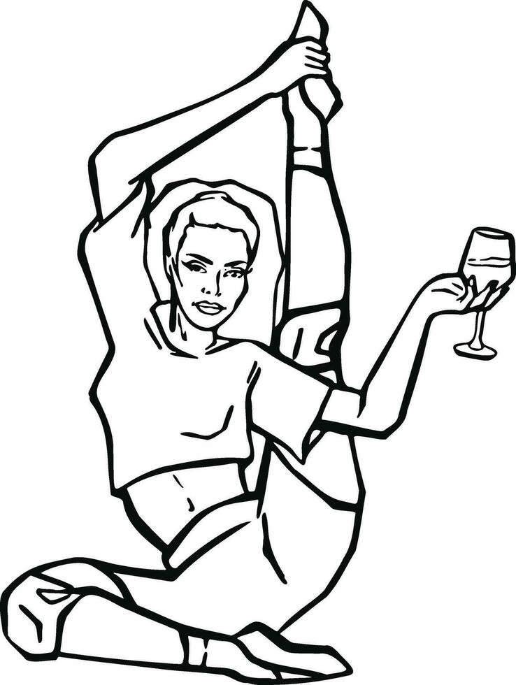 ginnasta allungamento e vino sportiva yoga illustrazione vettore