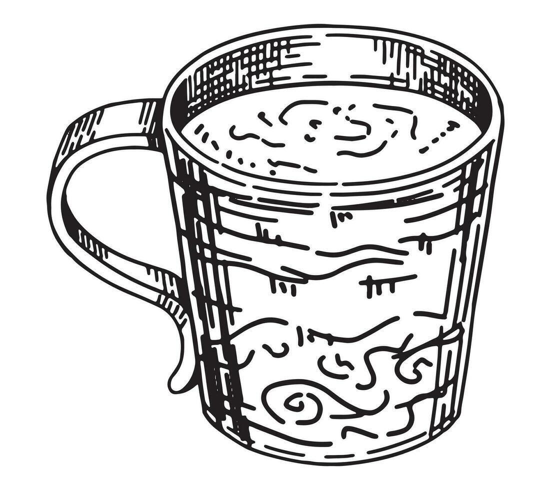 scarabocchio di tazza di latte macchiato. schizzo di accogliente caffè bevanda. mano disegnato vettore illustrazione. singolo clip arte isolato su bianca.