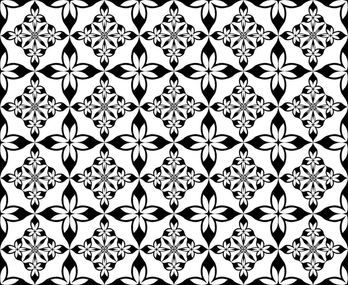 astratto senza soluzione di continuità modello con sagome fiori nel nero e bianca. floreale ripetendo monocromatico sfondo. infinito Stampa struttura. tessuto design. sfondo - vettore