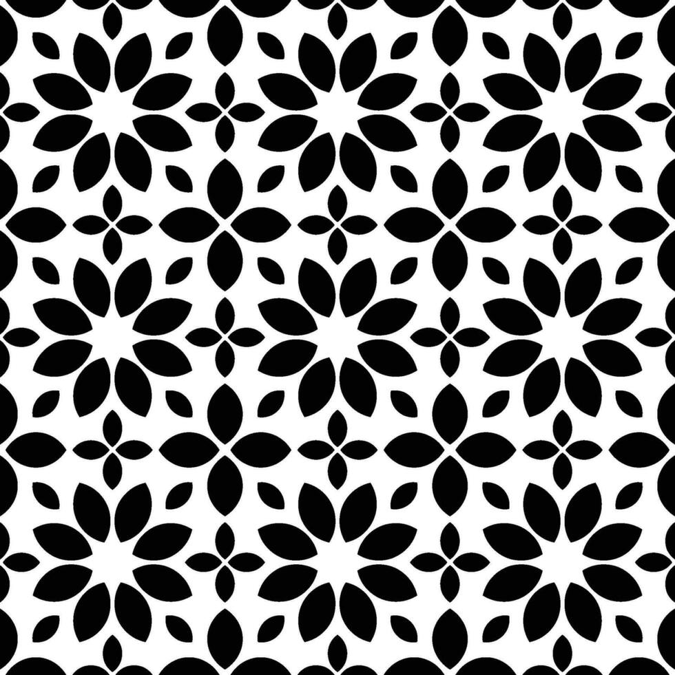 astratto senza soluzione di continuità modello con sagome fiori nel nero e bianca. floreale ripetendo monocromatico sfondo. infinito Stampa struttura. tessuto design. sfondo - vettore