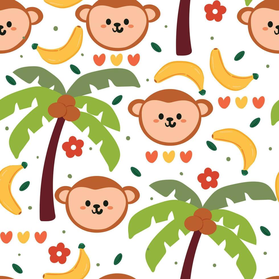 modello senza cuciture disegno a mano cartone animato scimmia e fiore. disegno di animali per stampa su tessuto, tessuto, carta da regalo vettore