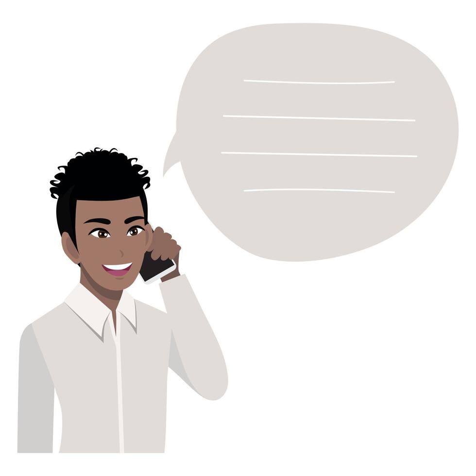 uomo d'affari afroamericano parlando al telefono cellulare. illustrazione vettoriale in uno stile piatto