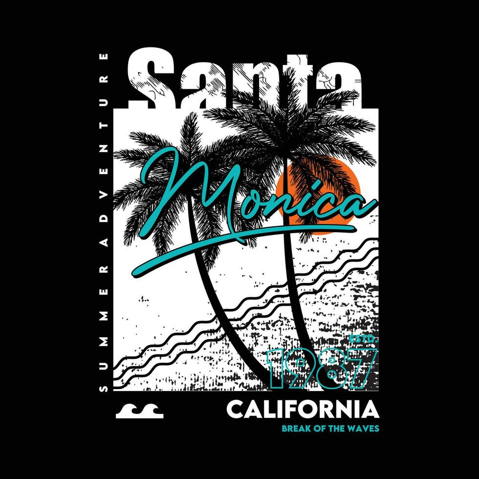 Santa monica California tropicale tramonto, Surf cavaliere, lungo spiaggia, vettore t camicia Stampa, tipografia grafico disegno, e altro uso