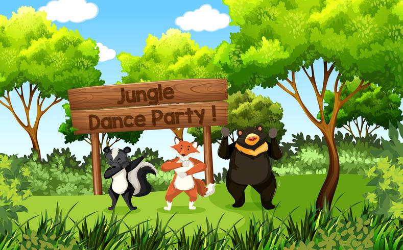 festa di ballo giungla di simpatici animali vettore