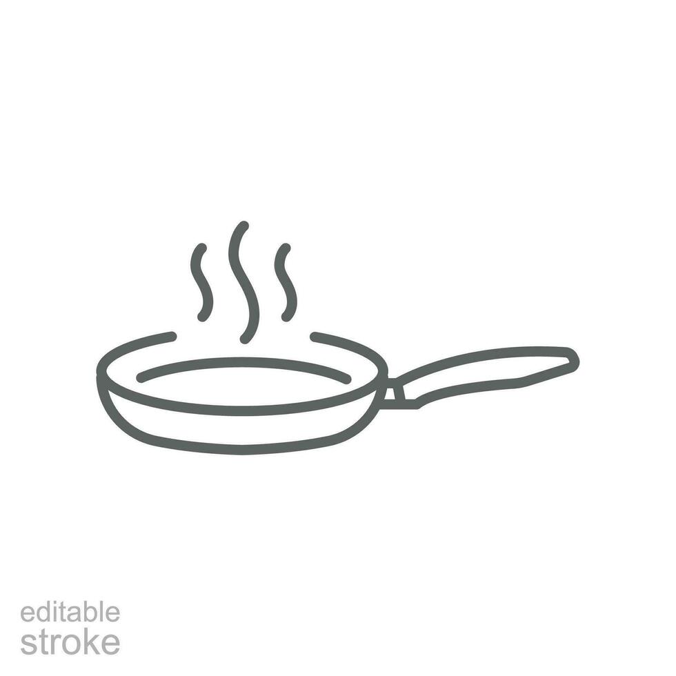 frittura padella icona. friggere o arrosto cibo cucinato simbolo. stoviglie. inossidabile utensile di cucina attrezzatura. linea, schema pittogramma. modificabile ictus. vettore illustrazione design su bianca sfondo eps 10