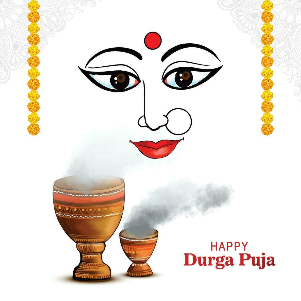 contento Durga puja argilla dhunuchi con Fumo indiano puja Festival sfondo vettore