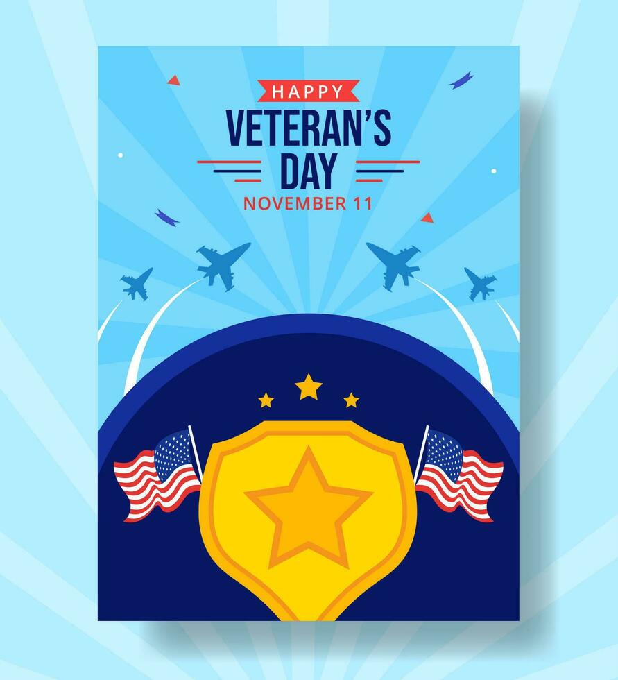 veterani giorno verticale manifesto piatto cartone animato mano disegnato modelli sfondo illustrazione vettore