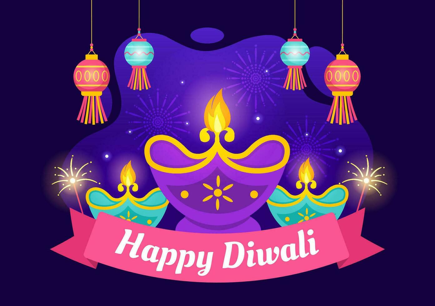 contento Diwali indù vettore illustrazione con indiano rangoli e fuochi d'artificio sfondo per leggero Festival di India nel piatto bambini cartone animato design