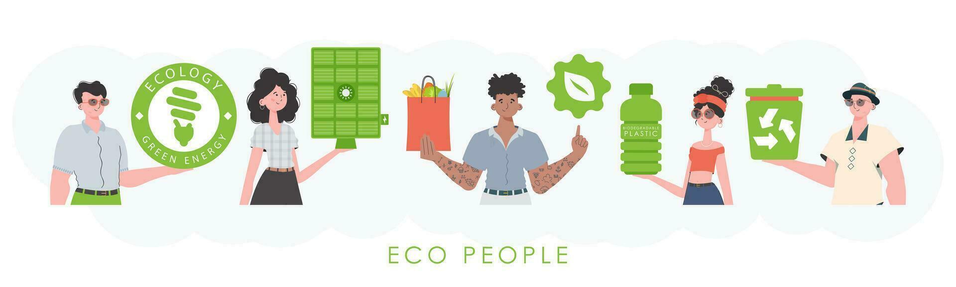 cura per il ambiente. eco amichevole le persone. moda personaggi. vettore illustrazione.