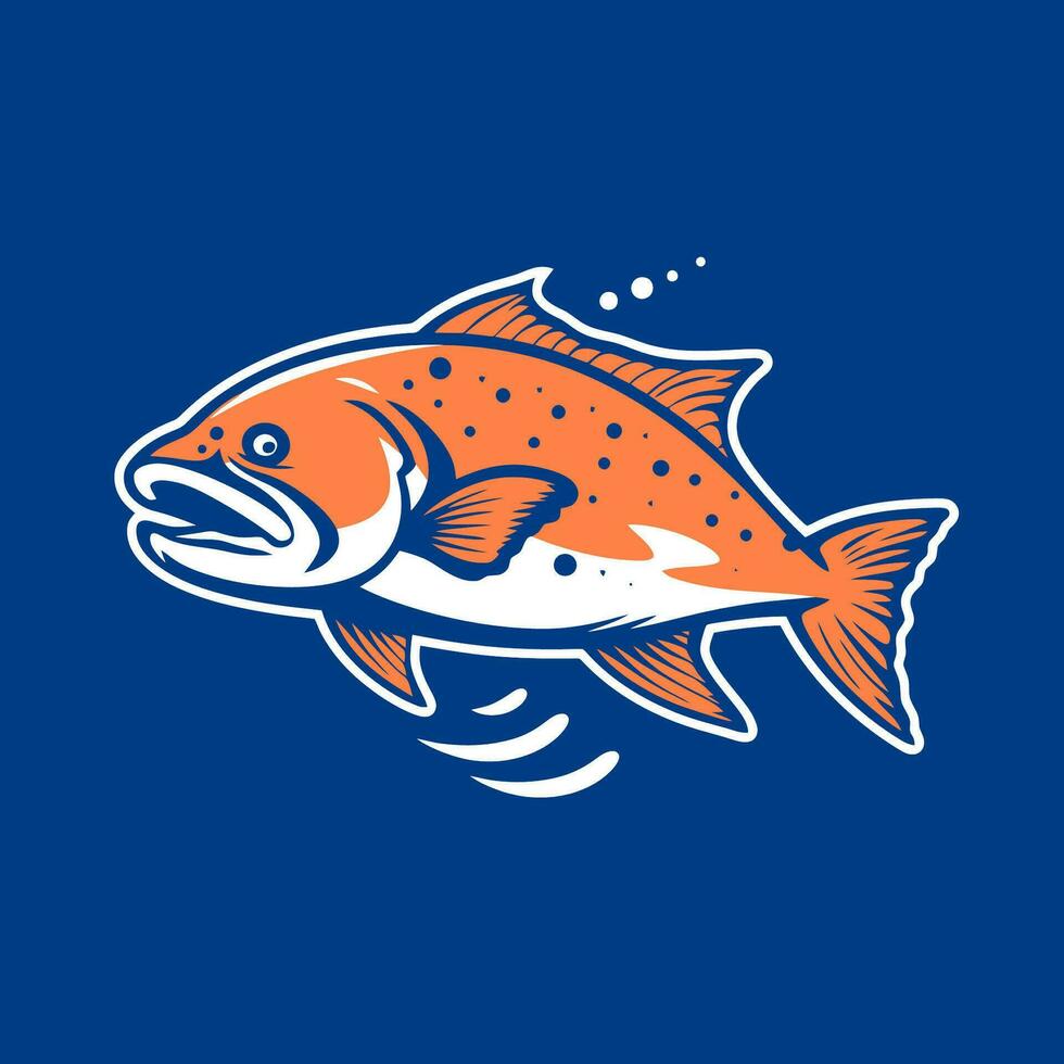 vettore illustrazione di un' salmone pesce su un' blu sfondo. logo, emblema, design elemento.