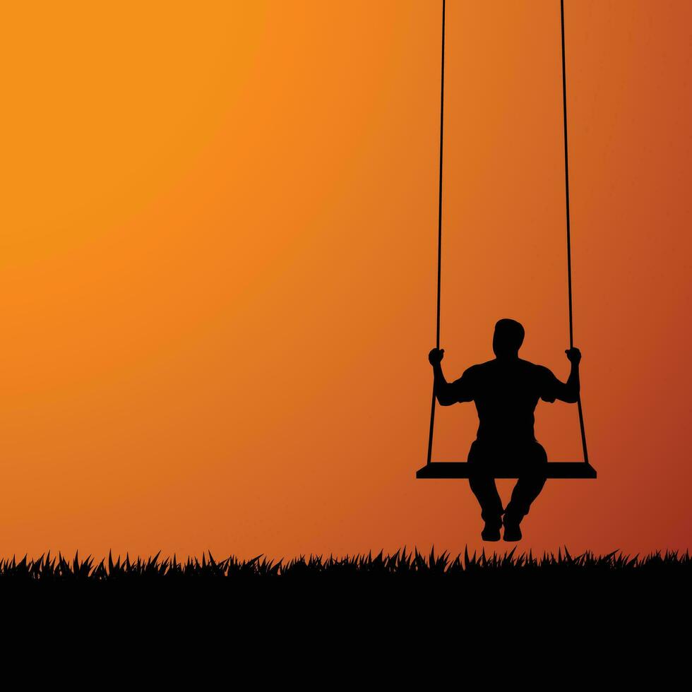 silhouette su swing a tramonto vettore