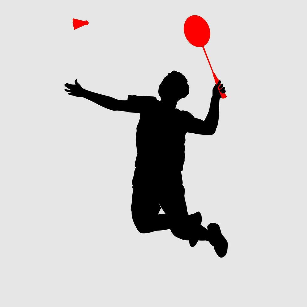 alto dettagli di badminton giocatore silhouette. minimo simbolo e logo di sport. in forma per elemento disegno, sfondo, striscione, sfondo, coperchio, logotipo. isolato su nero sfondo. vettore eps 10