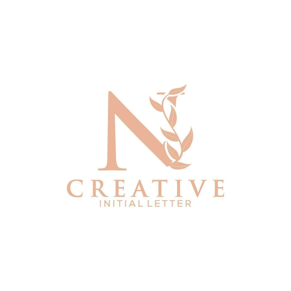 iniziale lettera n e floreale logo vettore, botanico minimalista lettera femminile logo design modello vettore