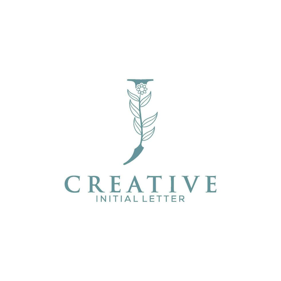 iniziale lettera j e floreale logo vettore, botanico minimalista lettera femminile logo design modello vettore