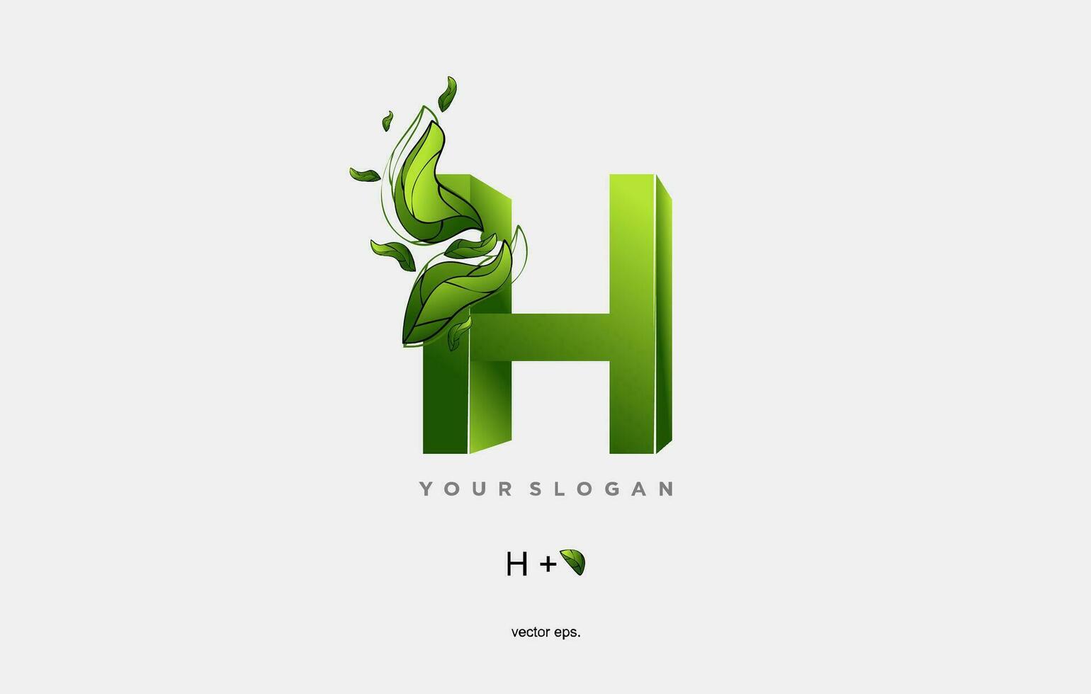 un' verde lettera h con le foglie e le foglie vettore