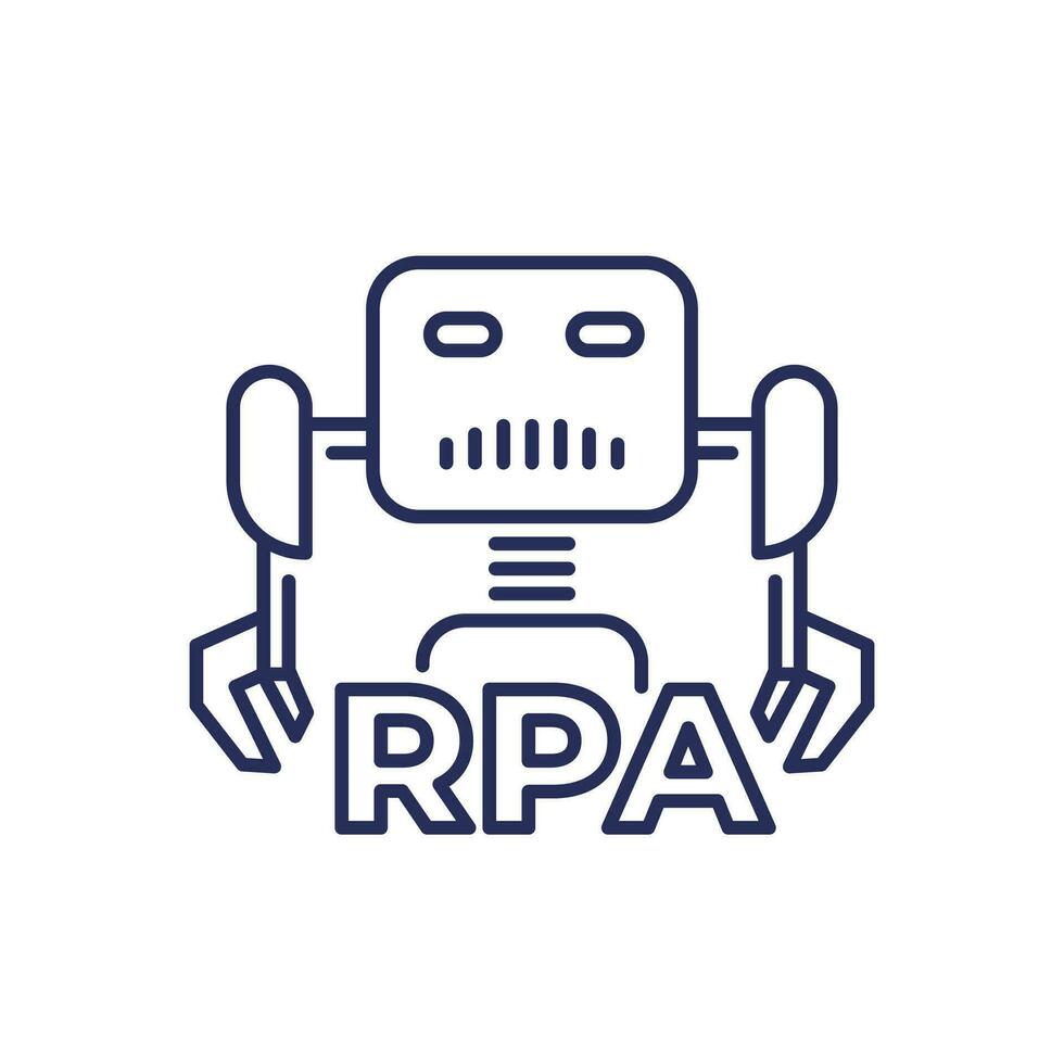 RPA Bot linea icona, robotica processi automazione vettore
