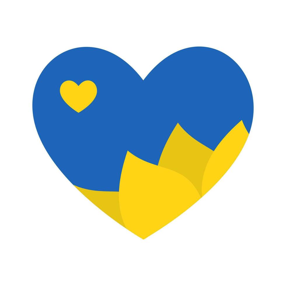cuore con girasole petali nel il colori di il ucraino bandiera. u.a ucraino simboli icona. vettore piatto illustrazione.eps