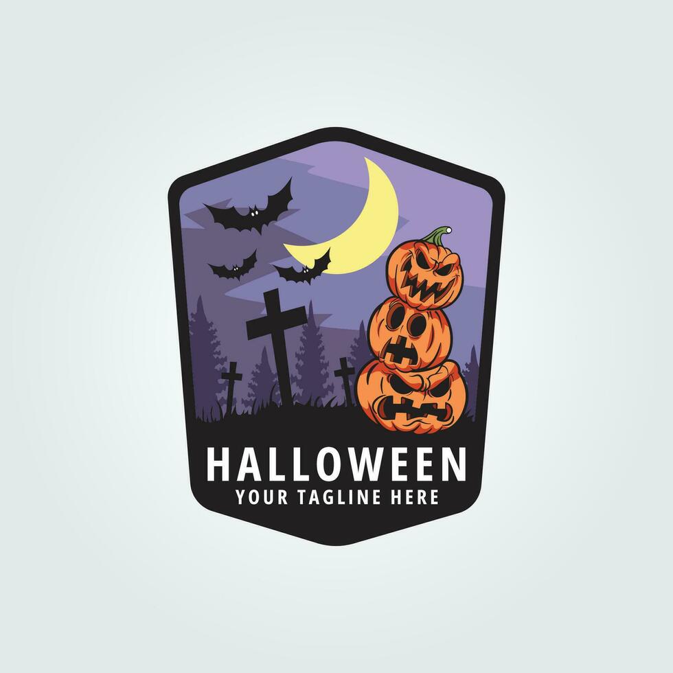 Halloween logo icona design ispirazione con zucca, pipistrello, albero e Luna vettore illustrazione