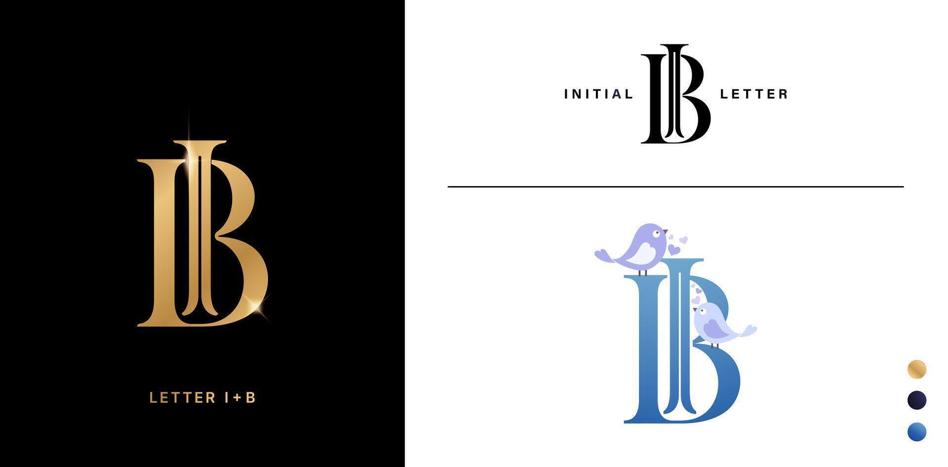 ib o bi monogramma lettera con uccello logo design modello e elegante stile per annuncio pubblicitario Materiale, collage Stampa, Annunci campagna marketing, schermo stampa, tipografica d'oro Foglio documenti carte vettore