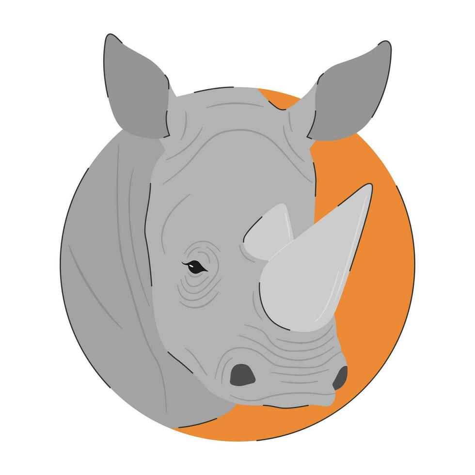 rinoceronte testa ritratto nel arancia cerchio. rinoceronte selvaggio animale. vettore piatto illustrazione isolato su bianca sfondo