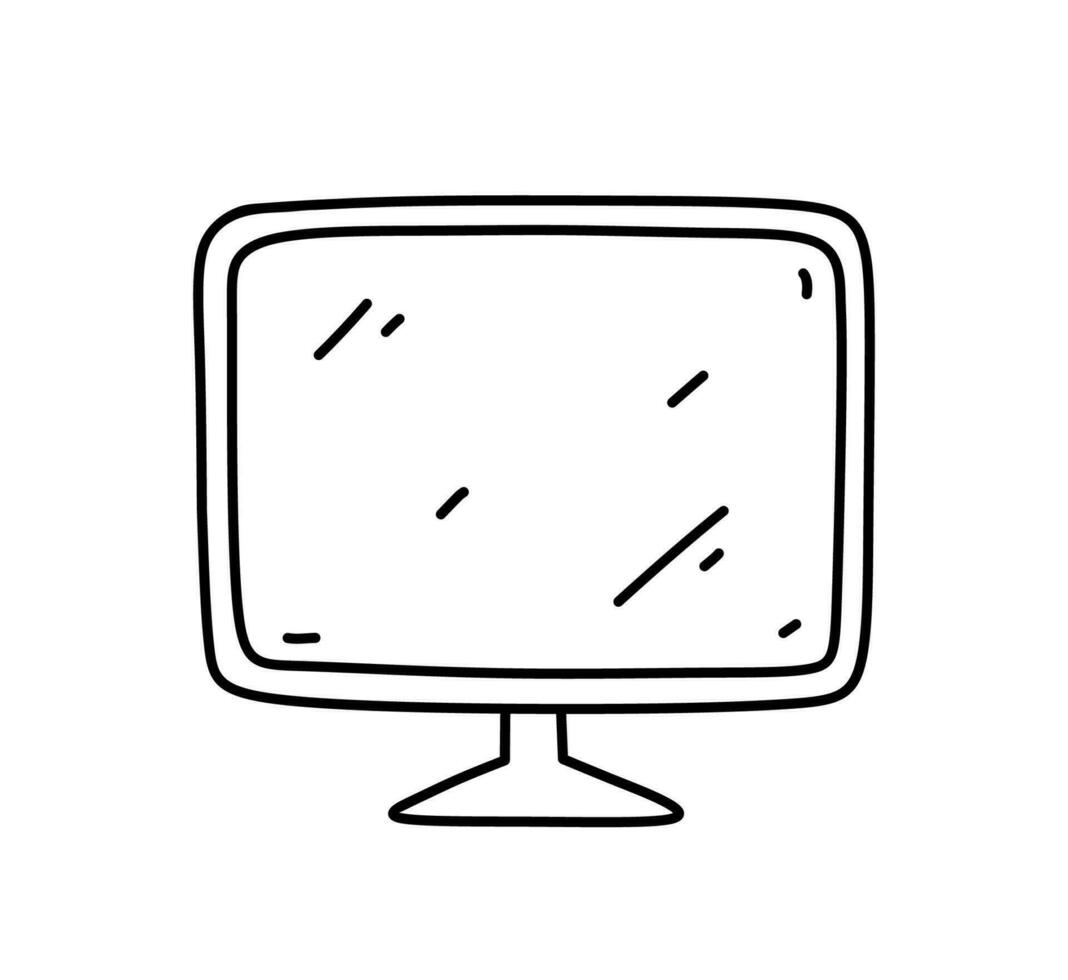 computer tenere sotto controllo o tv isolato su bianca sfondo. vettore disegnato a mano illustrazione nel scarabocchio stile. Perfetto per logo, decorazioni, vario disegni.