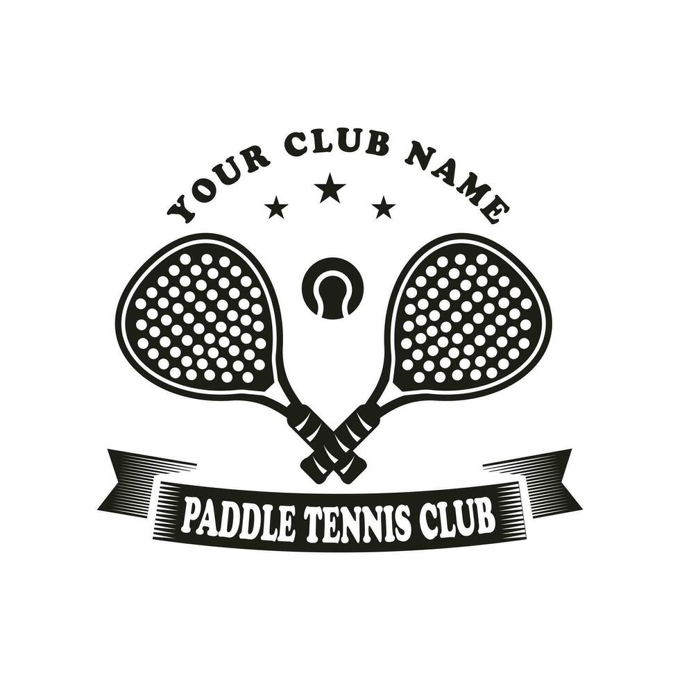 Vintage ▾ pagaia tennis club logo, pagaia racchetta logo e palla logo icona vettore