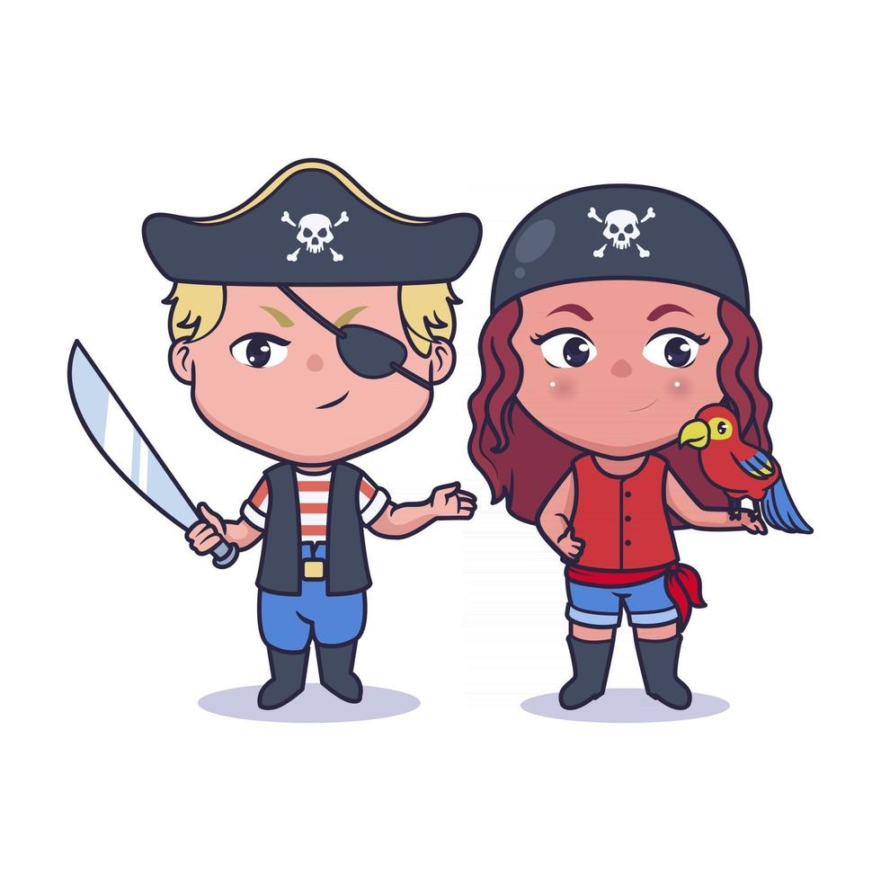 disegno dell'illustrazione dei pirati delle coppie carine vettore