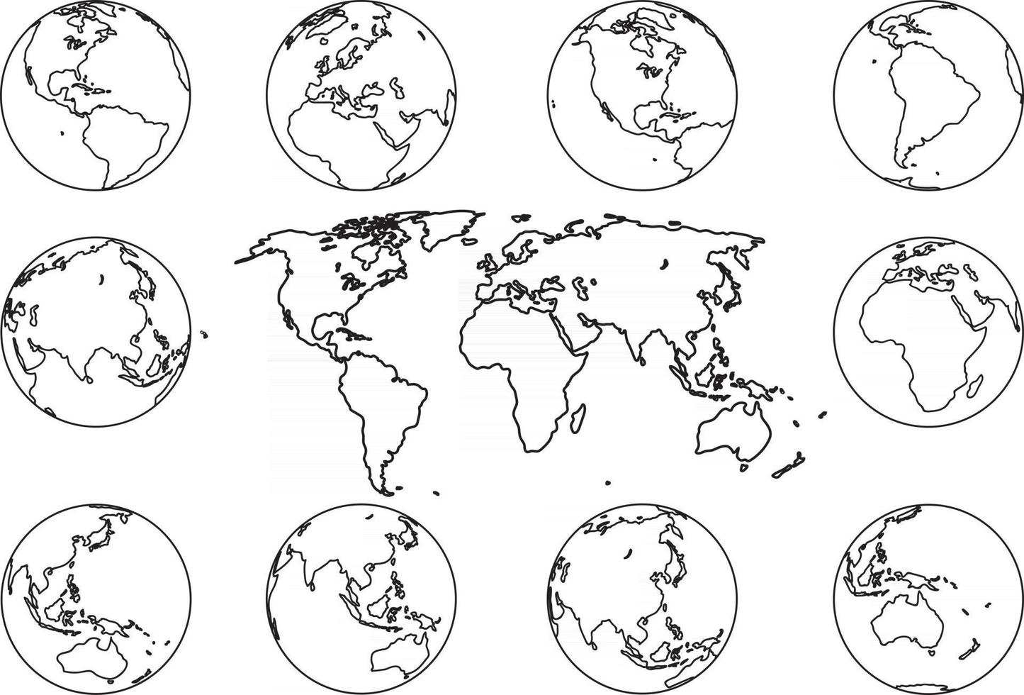 raccolta di disegni a mano libera della mappa del mondo. vettore