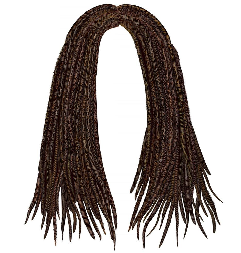 alla moda capelli lunghi africani dreadlocks. 3D realistico. stile di bellezza alla moda. parrucca acconciatura vettore