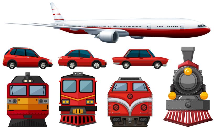 diversi tipi di veicoli in colore rosso vettore