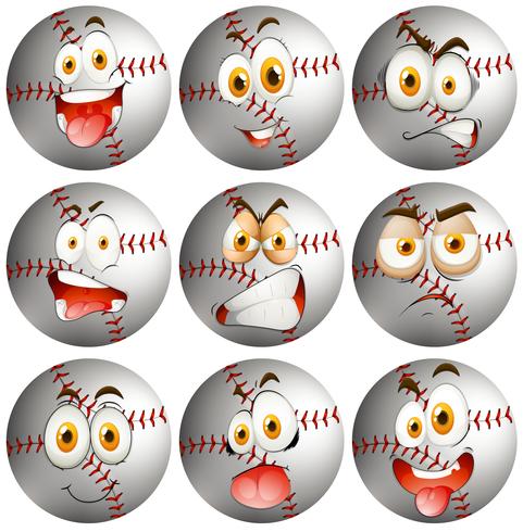 Baseball con espressione facciale vettore