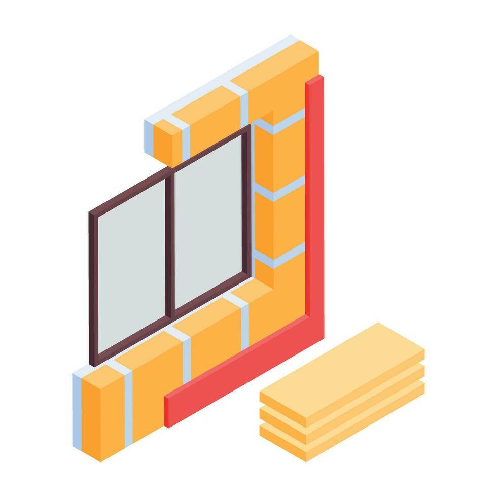 finestra fissaggio durante Casa costruzione, isometrico stile illustrazione vettore