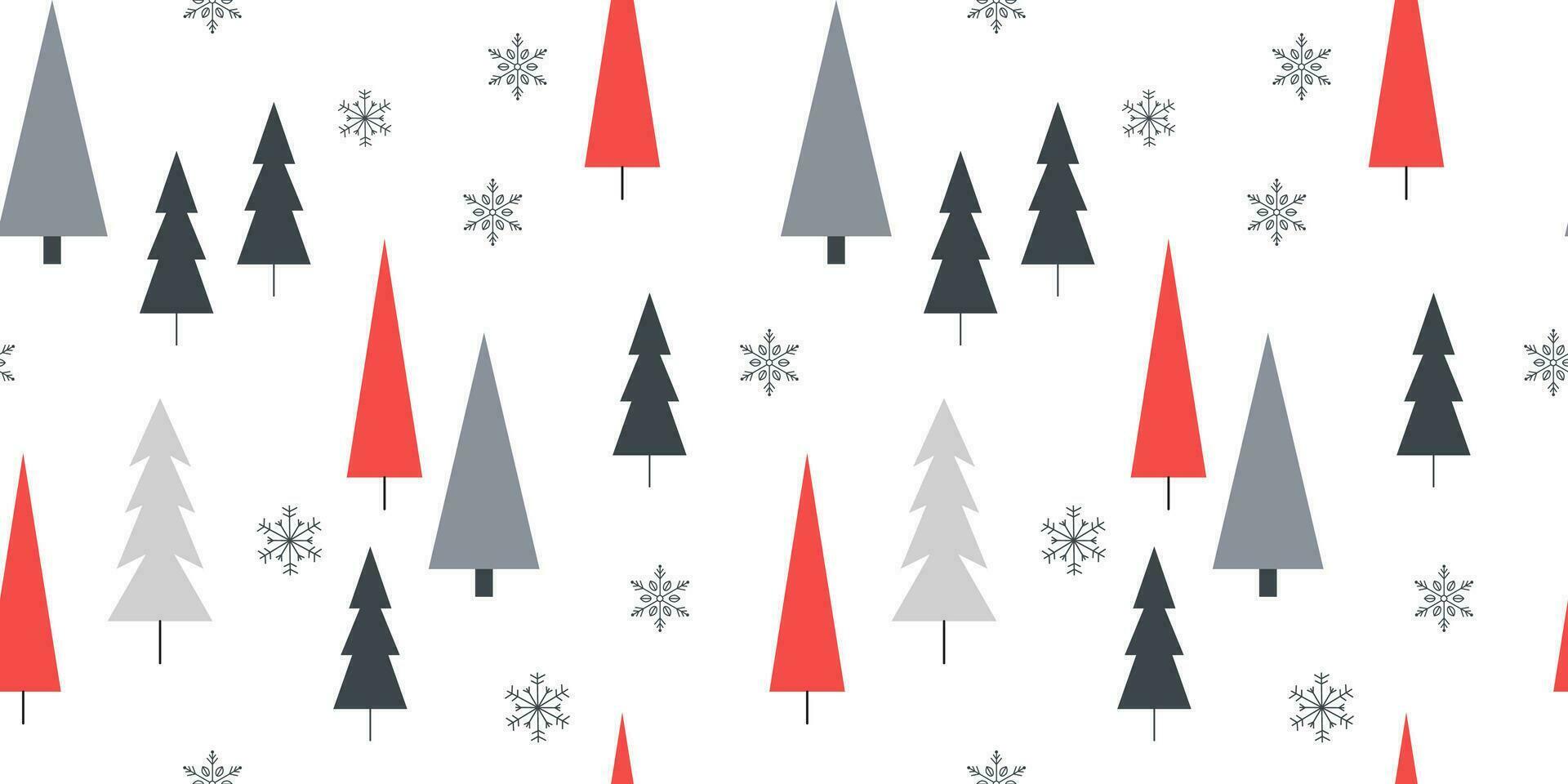 elegante Natale albero minimalista senza soluzione di continuità modello. scandinavo inverno. foresta. fiocchi di neve. infinito sfondo, involucro carta, striscione, sfondo. vettore