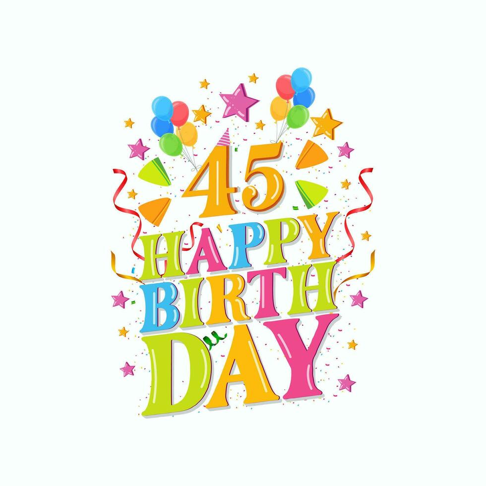 45 ° contento compleanno logo con palloncini, vettore illustrazione design per compleanno celebrazione, saluto carta e invito carta.