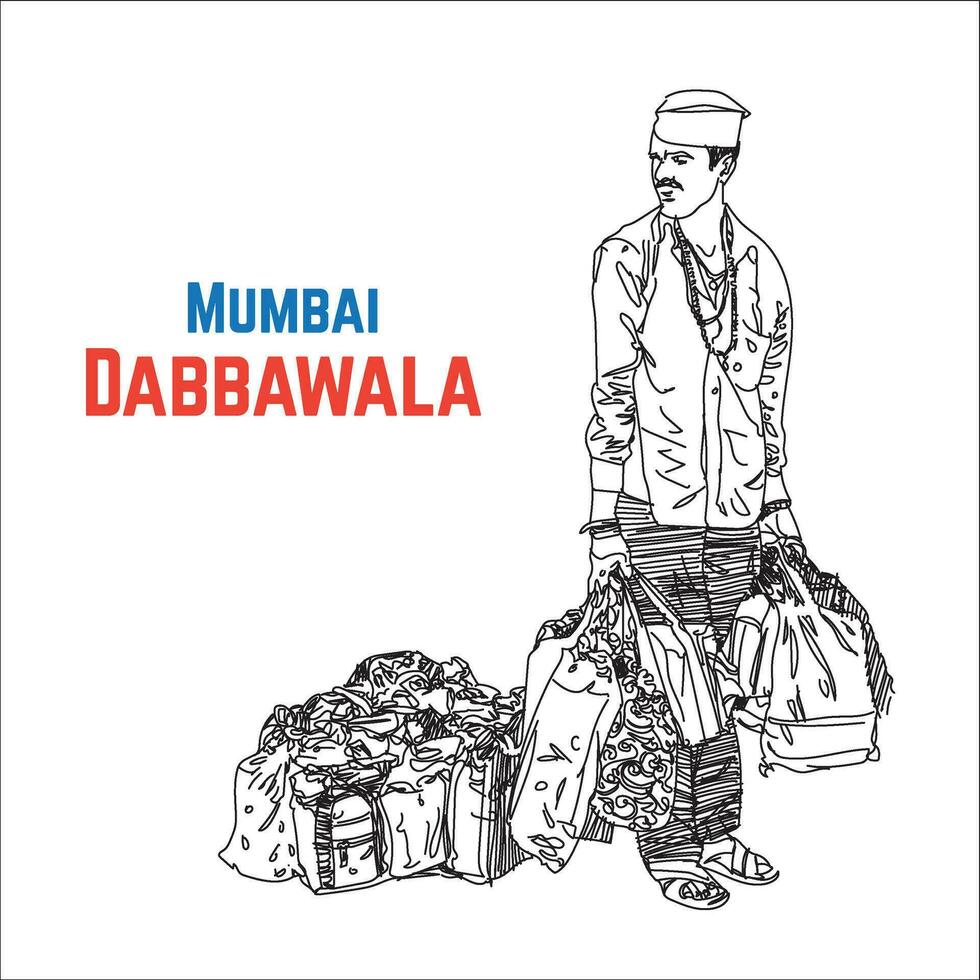 dabbawalla, mumbai dabbawala personaggio illustrazione arte vettore