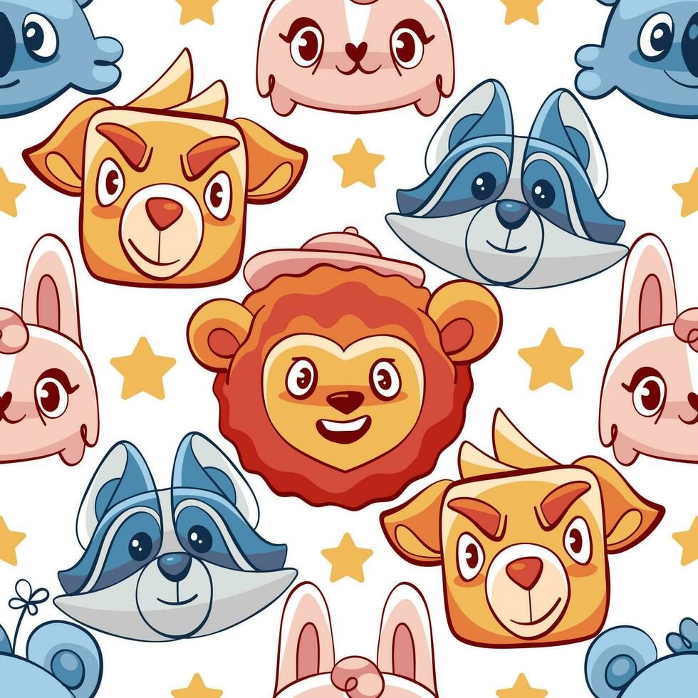 vettore modello di carino animali nel cartone animato stile - Leone, procione, koala, cane, gatto, coniglio.
