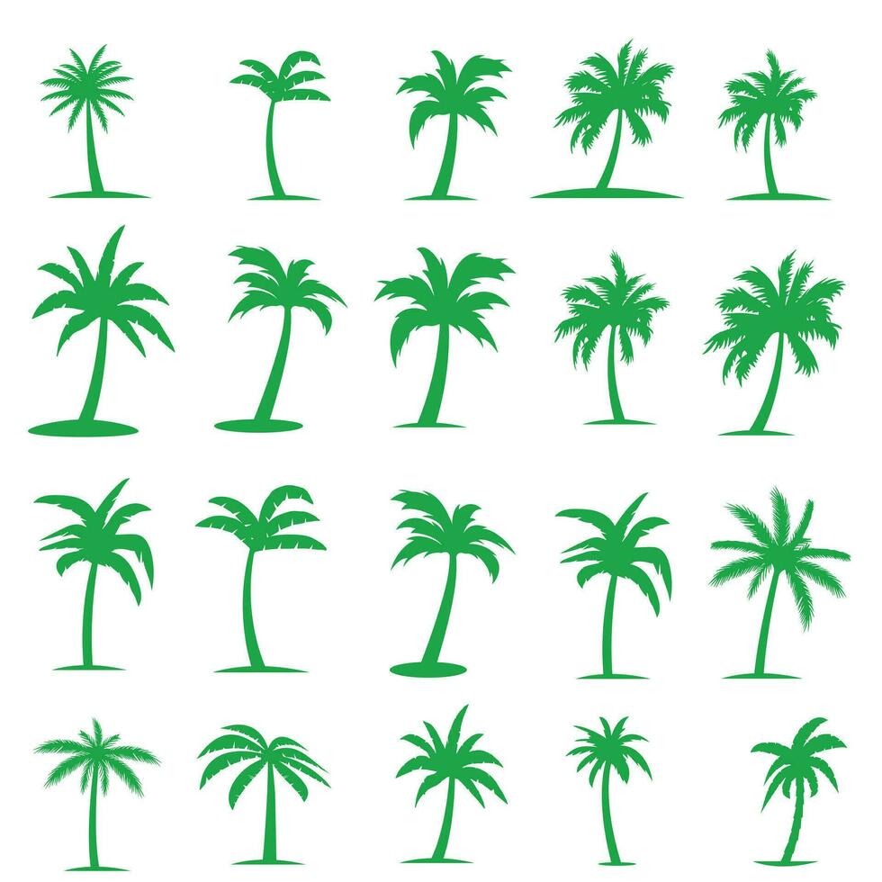 nero palma alberi siamo impostato isolato su un' bianca sfondo. palma sagome. design di palma alberi per manifesti, striscioni, e promozionale Oggetti. vettore illustrazione