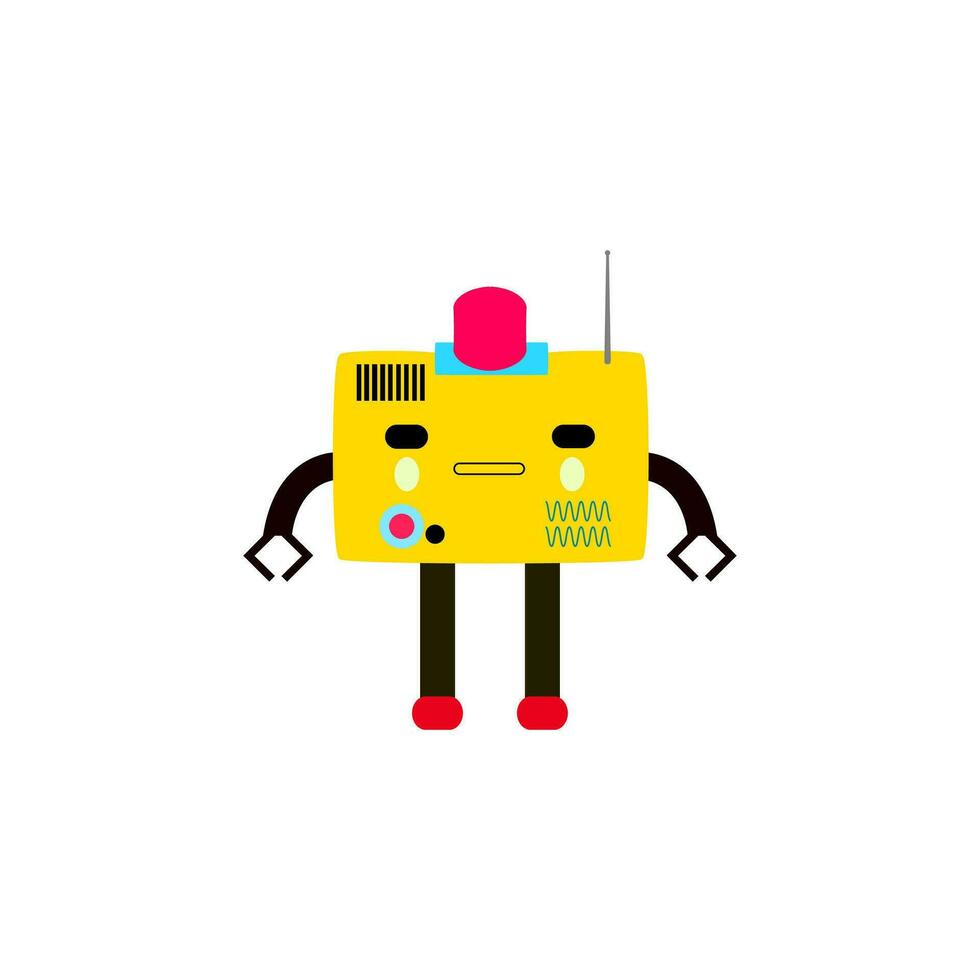 cartone animato robot design illustrazione con rosso cappello e giallo corpo vettore