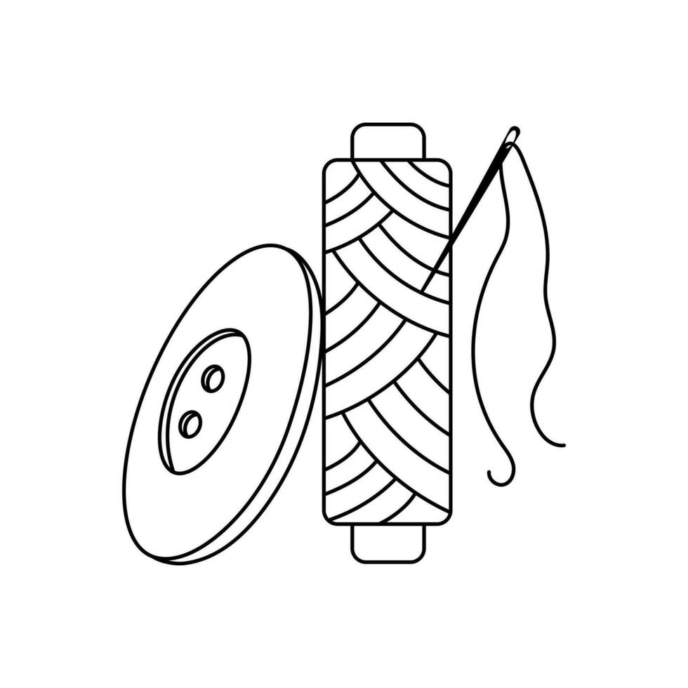 bobina di filo, cucire ago e pulsante. cucire logo, passatempo, artigianato, fatto a mano emblema. vettore