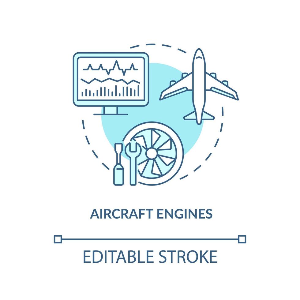 icona del concetto di motori aeronautici. gemello digitale per settore. computer moderni. dispositivi intelligenti idea astratta linea sottile illustrazione. disegno a colori contorno vettoriale isolato. tratto modificabile