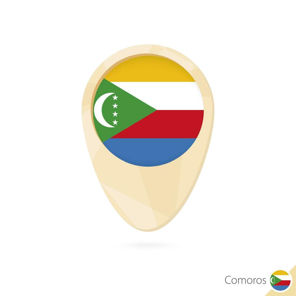 carta geografica pointer con bandiera di Comore. arancia astratto carta geografica icona. vettore