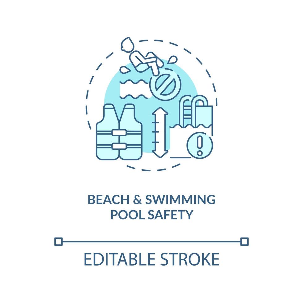 icona del concetto di sicurezza della spiaggia e della piscina. illustrazione di linea sottile idea astratta di vacanze estive. prevenzione delle malattie dell'acqua ricreativa. disegno a colori contorno vettoriale isolato. tratto modificabile