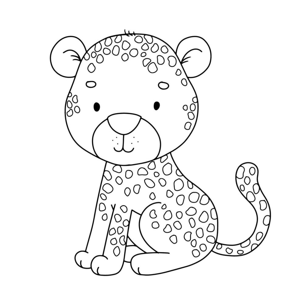 carino seduta ghepardo. schema illustrazione per bambini. linea safari animale per colorazione pagina. vettore