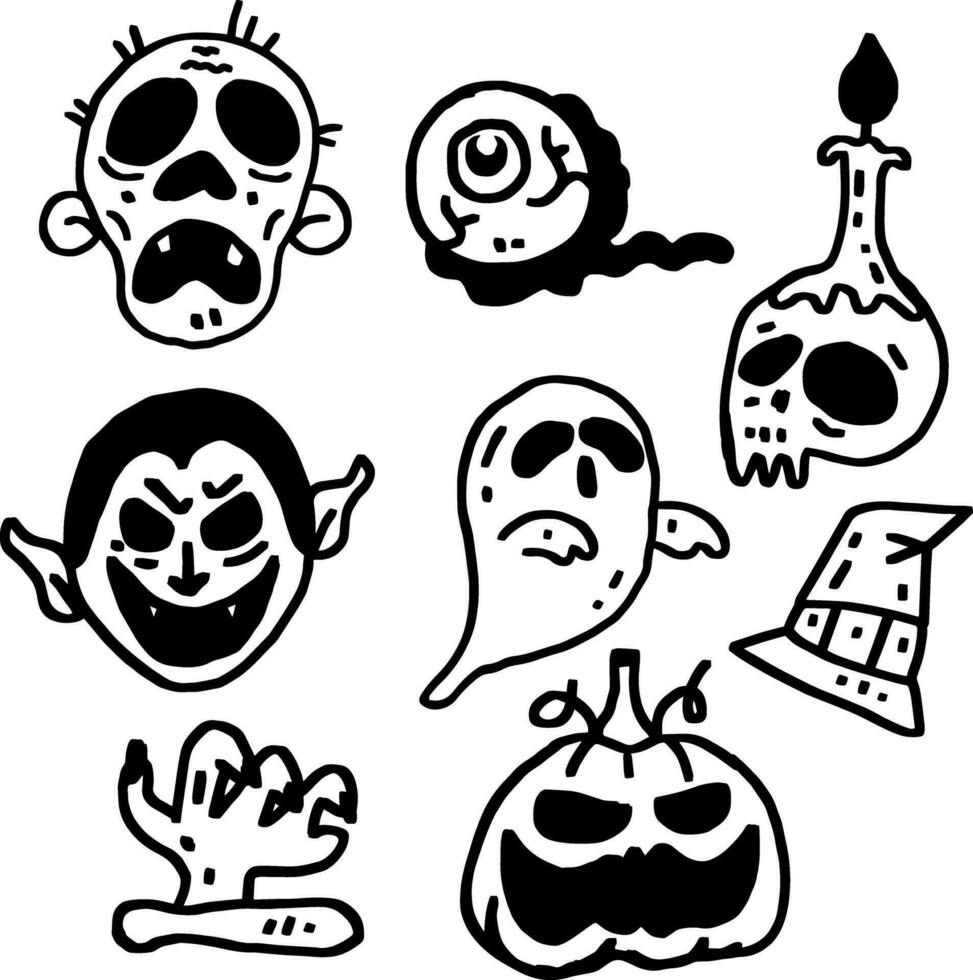 mano disegnato carino fantasma e mostro per Halloween vettore